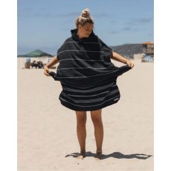 BEACH TOWEL SAND CLOUD Classic Stripe Hooded Poncho Black