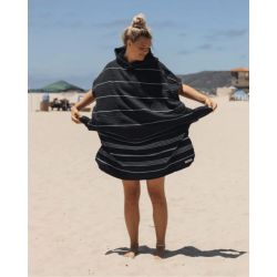 SAND CLOUD Classic Stripe Hooded Poncho Black